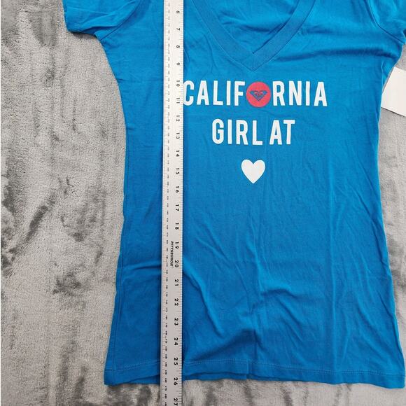 NEW Roxy Top Womens S Blue California Girl at Heart Deep V-Neck Short Sleeve Tee - Picture 8 of 9